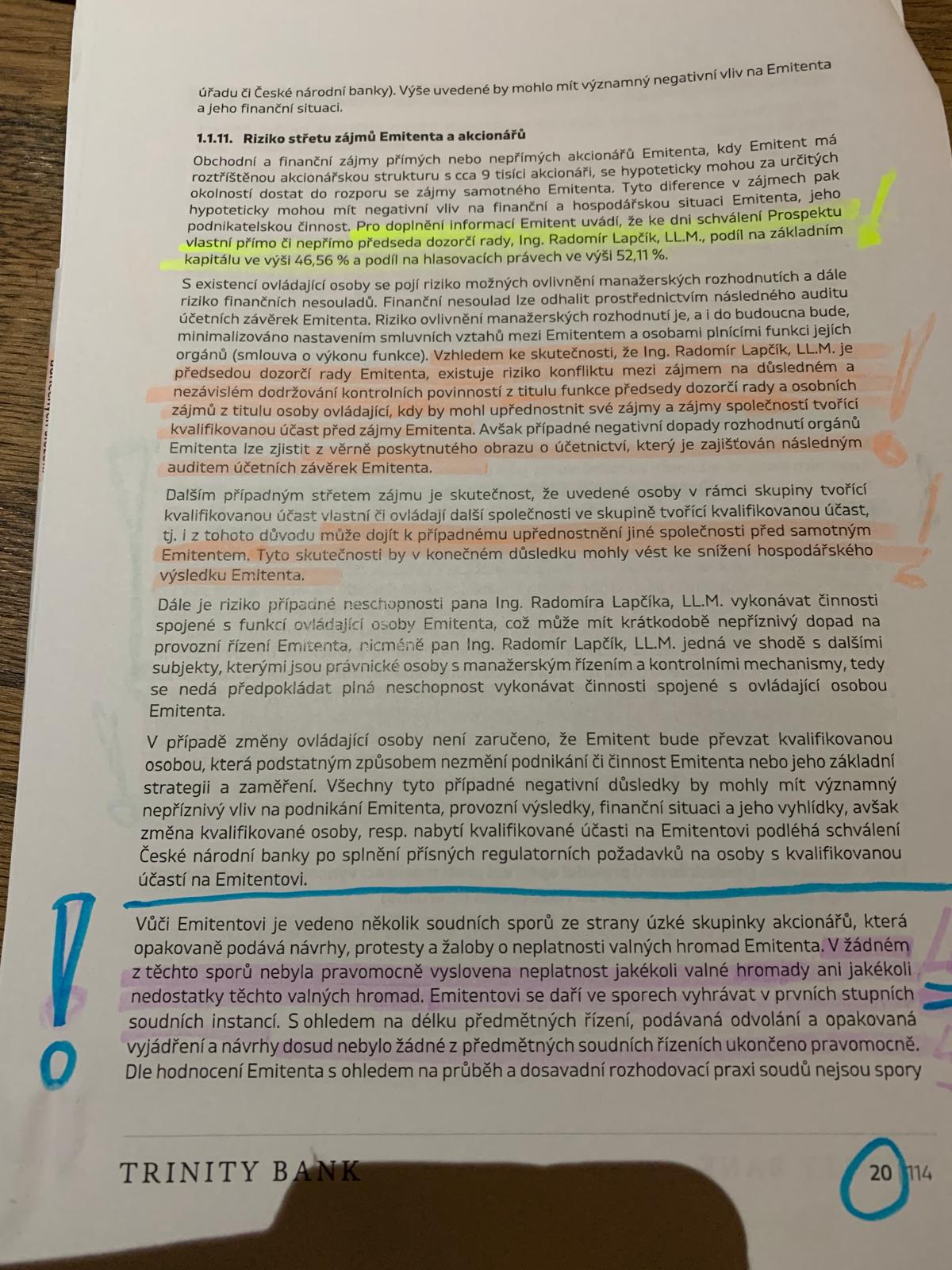 Prospekt k nové emisi akcií TRINITY BANK